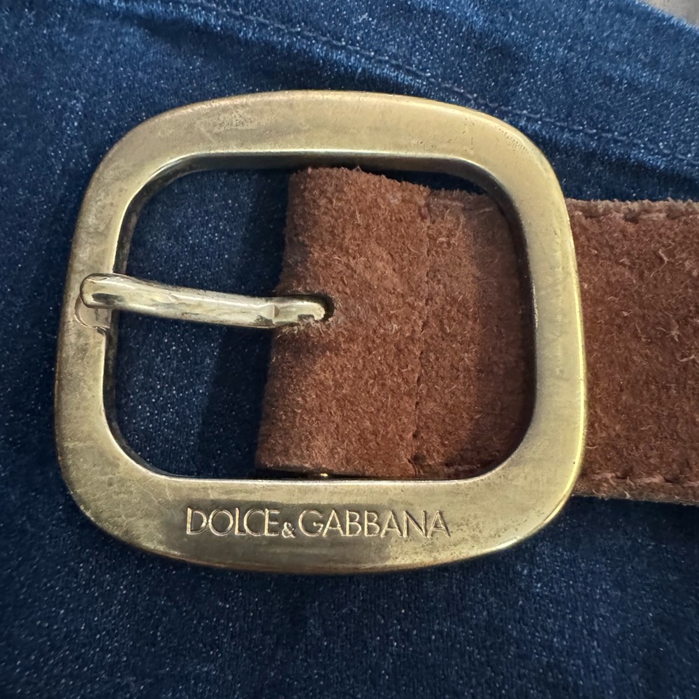 Vintage Dolce & Gabbana Brown Suede Belt with Brass Buckle